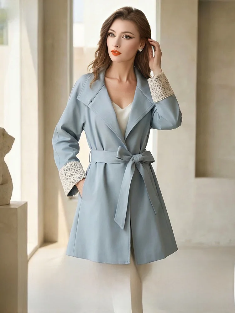 

Модный короткий женский пиджак-ветровка с поясом для утяжки талии, весенний, премиум-класса, для повседневной носки