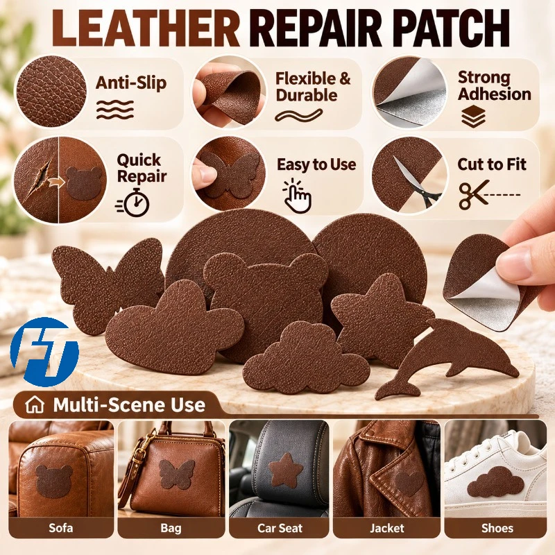9PCS Cute Shaped Leather Repair Patch Self-Adhesive Waterproof PU Leather Sticker for Sofa Couch Leather Chair Hole Cover