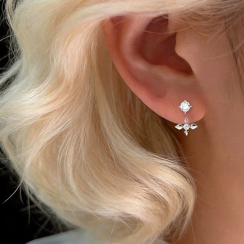 Chic Cross Earrings Personalized Street Ear Stud Neutral Trendy Two Wear Earrings Classic Cross Star Earring KOFSAC