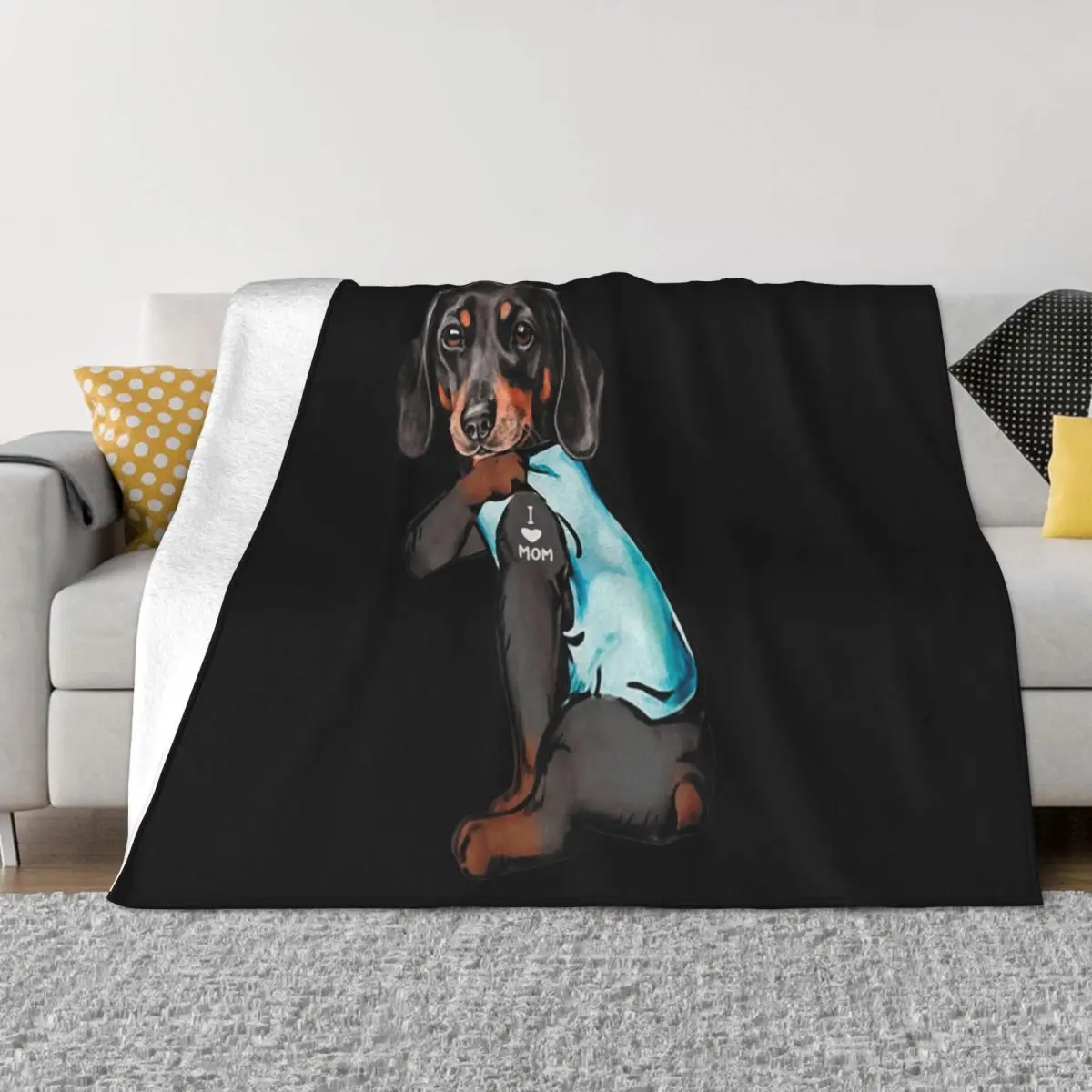 Dachshund Tattoos I Love Mom Print Unisex Harajuku Stylish Many Colors Winter Child High Quanlity Classic Throw Blanket