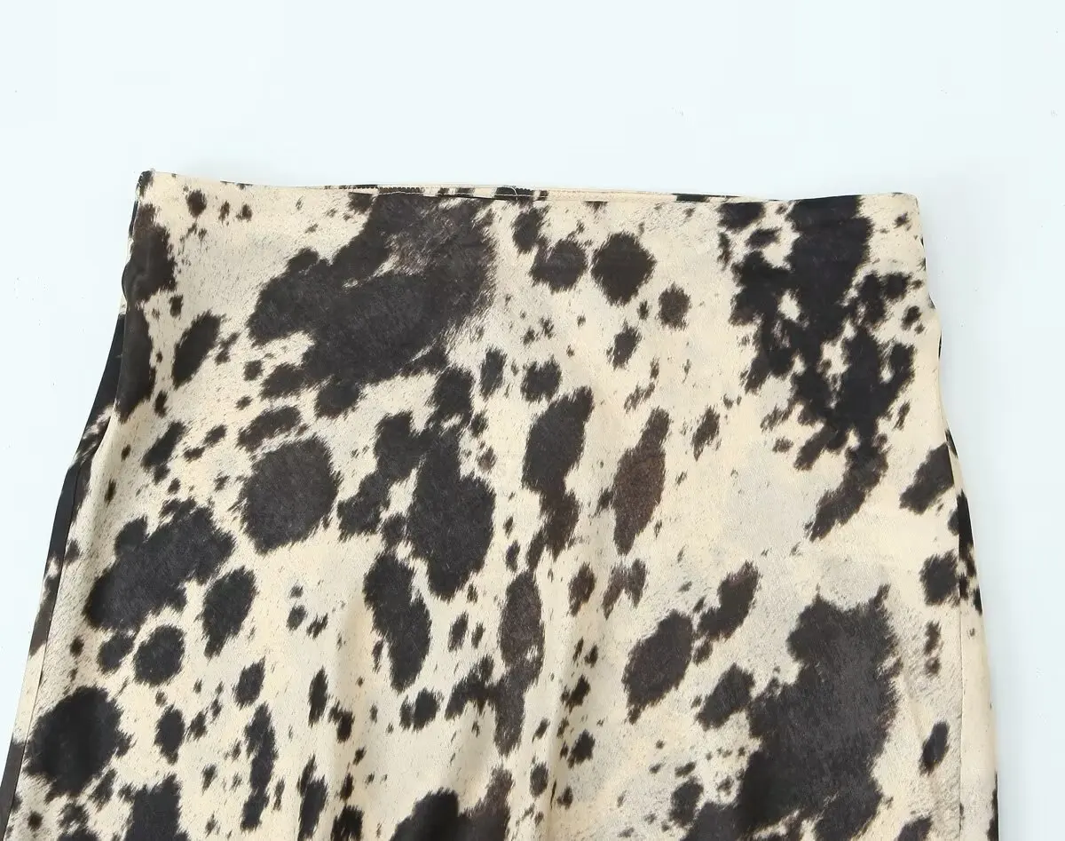 กระโปรงทรงเอเอวสูงลายสัตว์ ผ้าซาตินเนื้อไหม สำหรับผู้หญิง แฟชั่นฤดูใบไม้ผลิและฤดูร้อน