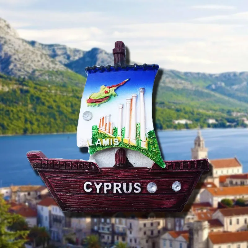 Creative Cyprus sailboat shape Tourist souvenir Magnet refrigerator sticker Resin gift crafts message