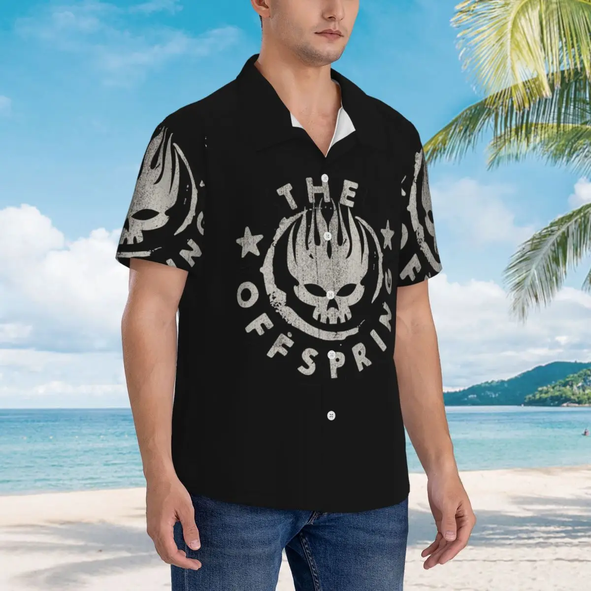 

Гавайские рубашки в стиле панк The Offspring, модная мужская рубашка с коротким рукавом для лета, пляжные мужские топы на пуговицах