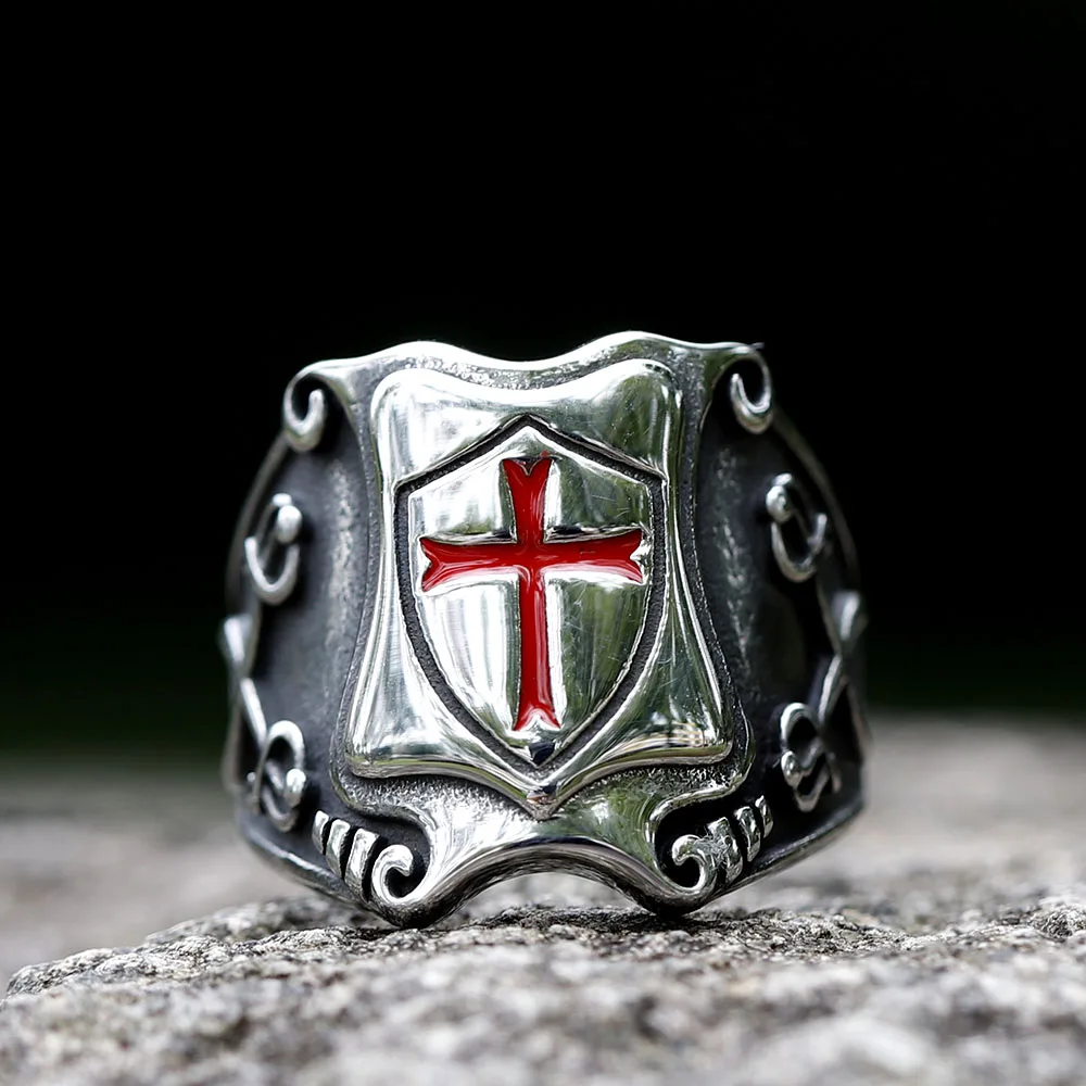 NEW Men\'s 316L stainless-steel rings Knights Templar Red Cross RING for teens Biker Party Jewelry Gift free shipping