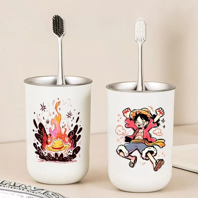 

New One Piece Anime Cute Creative Cartoon Luffy Zoro Stainless Steel Mouthwash Cup Kawaii Couple Home Wash Cup Gift Wholesale