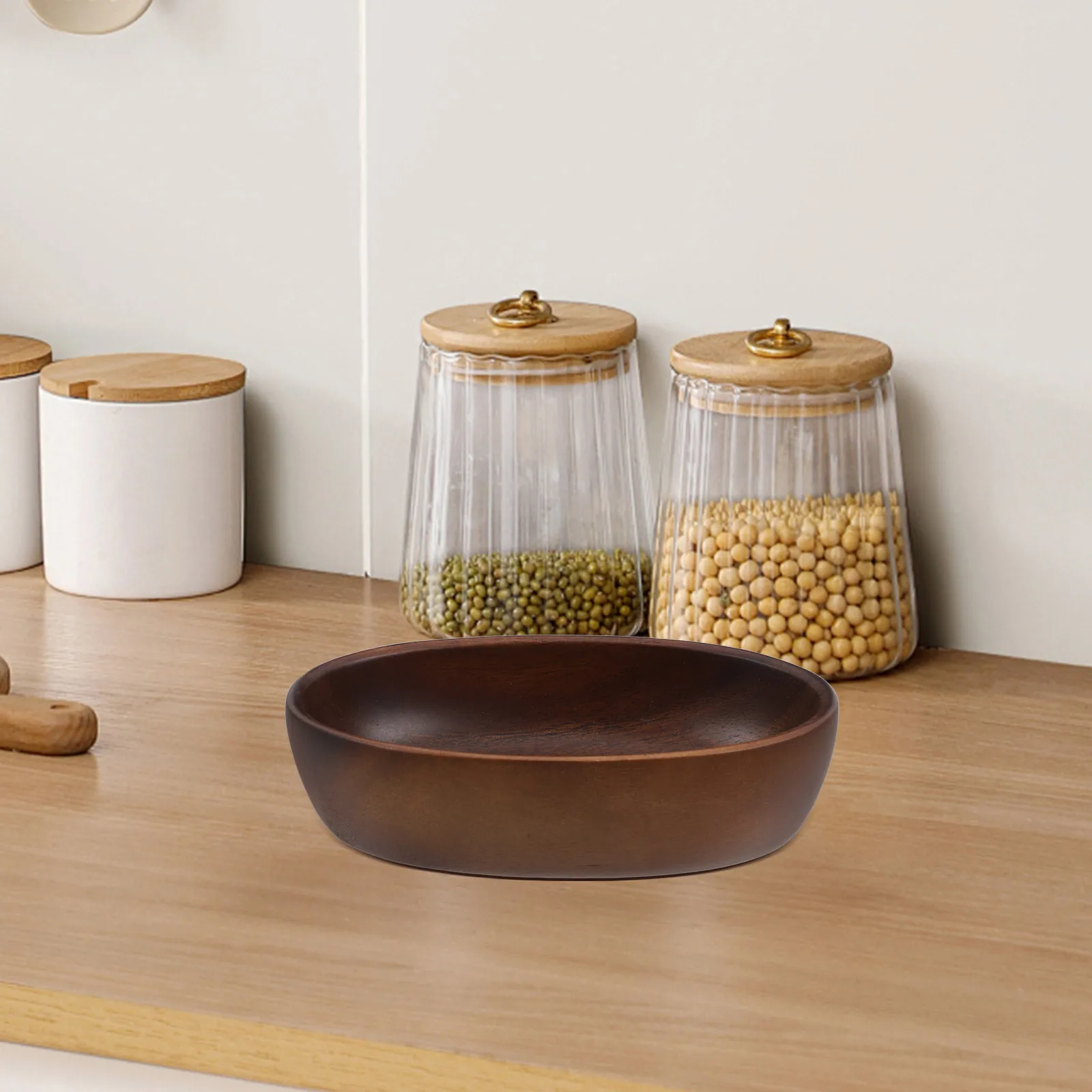 

1pc Wooden Salad Vintage Style Fruit Serving Bowl For Wooden Salad Bowl Kitchen Mixing Decorative Wood Bowls