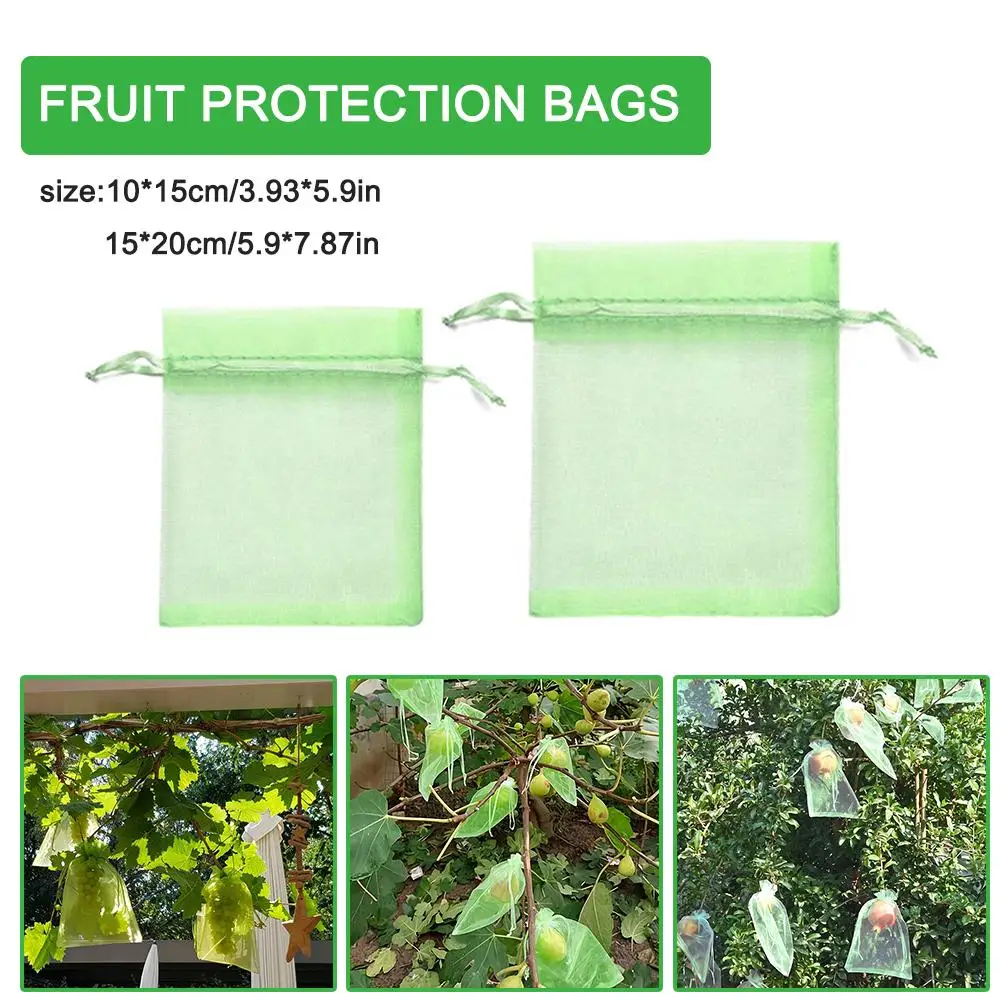 

100pcs Strawberry Grapes Fruit Grow Bags Netting Mesh Vegetable Plant Protection Bags For Pest Control Anti-Bird Garden Too V2G0