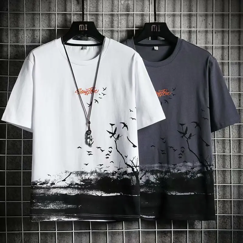 2023 Summer New Light Luxury Fashion Short-sleeved T-shirt Men Comfortable Loose Bottoming Shirt Tops Men Boutique Clothing