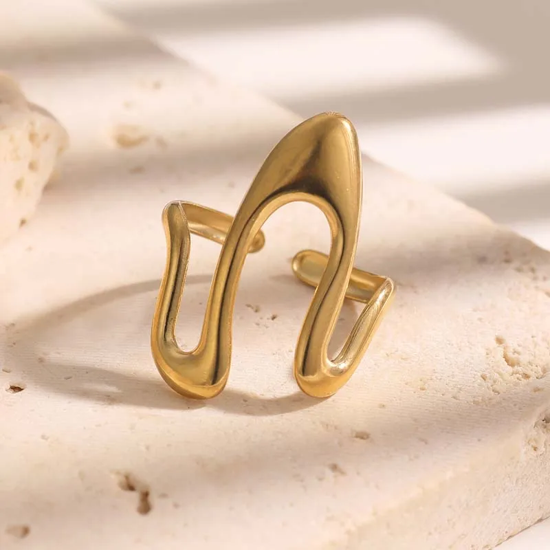 Rostfreier Edelstahl U-Form Minimalistischer Verstellbarer Ring Modeschmuck Accessoires Echt Vergoldet