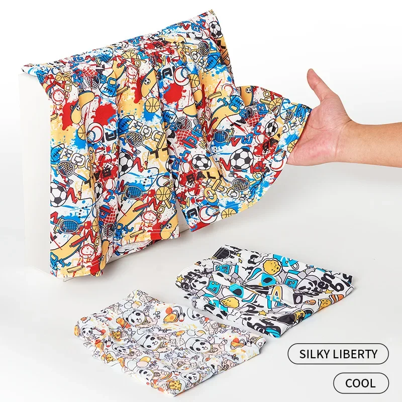 2er-Pack Herren-Aro-Hosen, bedruckte Unterwäsche aus Eisseide, modische Unterhose, lockere Boxershorts für Jungen, Pyjama-Höschen