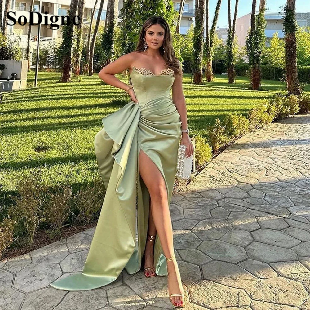 

SoDigne Beads Mermaid Evening Dress Elegant Party Dresses For Women 2023 Sexy Side Split Pleat Wedding Formal Graduation Gown