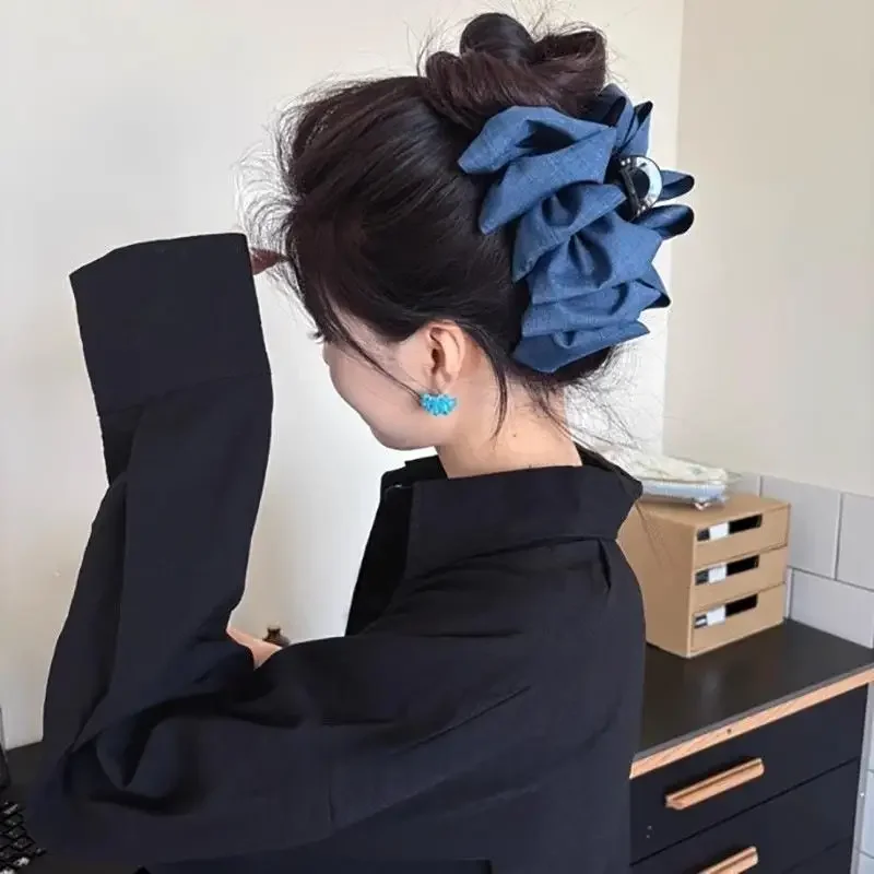 أزياء الدنيم الأزرق انتزاع كليب مطوي مشبك شعر كبير الجزء الخلفي من الرأس القرش كليب للنساء الفتيات أغطية الرأس إكسسوارات الشعر #3