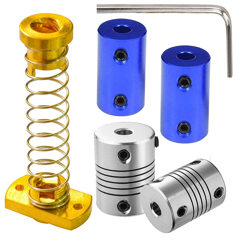 Shaft Rigid Motor Wheel Coupler 5 To 8 Mm Spring Loaded Nut To Anti Backlash Brass Nut Suitable For 3D Printers