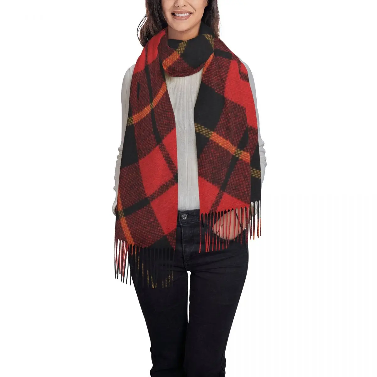 Classic Scottish Clan Tartan Plaid Tassel Scarf Women Soft Check Geometric Gingham Shawls Wraps Lady Winter Fall Scarves