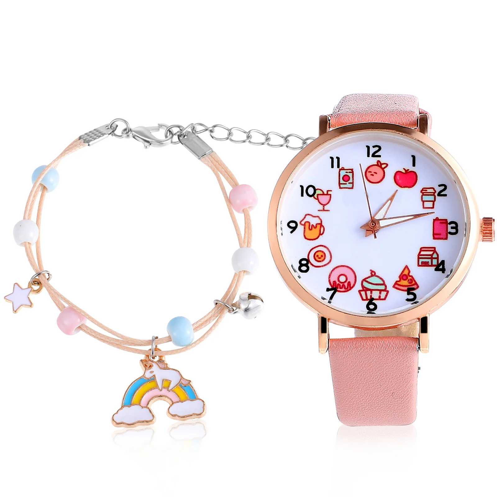 Cartoon Watch for Quartz Movement Watch with Exquisite Beads Bells Bracelet Stylish Birthday 's Day Gifts