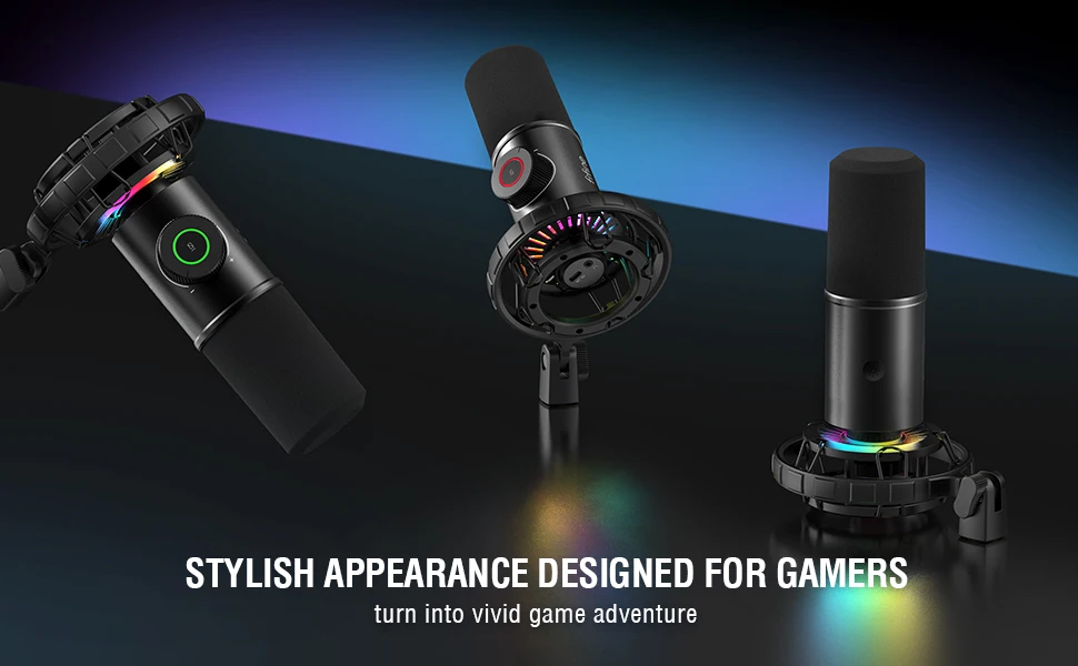 FIFINE Gaming-USB-Mikrofon für YouTube, dynamisches Podcast-Mikrofon mit RGB-Licht/Licht-Touch-Stummschaltung/Gain-Knopf für PC, Tablet, Aufnahme-K658 – Detail 3