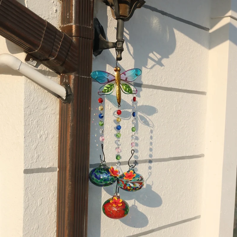 Charming Wind Chimes Hanging Bird Feeder With Flower Shape Feeding Ports