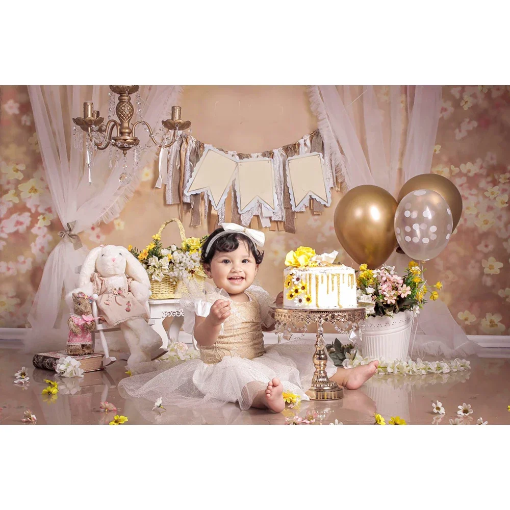 Fondo de pastel de conejito para niños, globos, fondo de fiesta de 1er cumpleaños, retrato de niña y niño recién nacido, accesorios de fotografía, estudio fotográfico