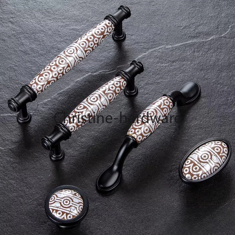 

New Chinese wardrobe cabinet door Chinese handle antique retro black drawer single hole handle cabinet handle
