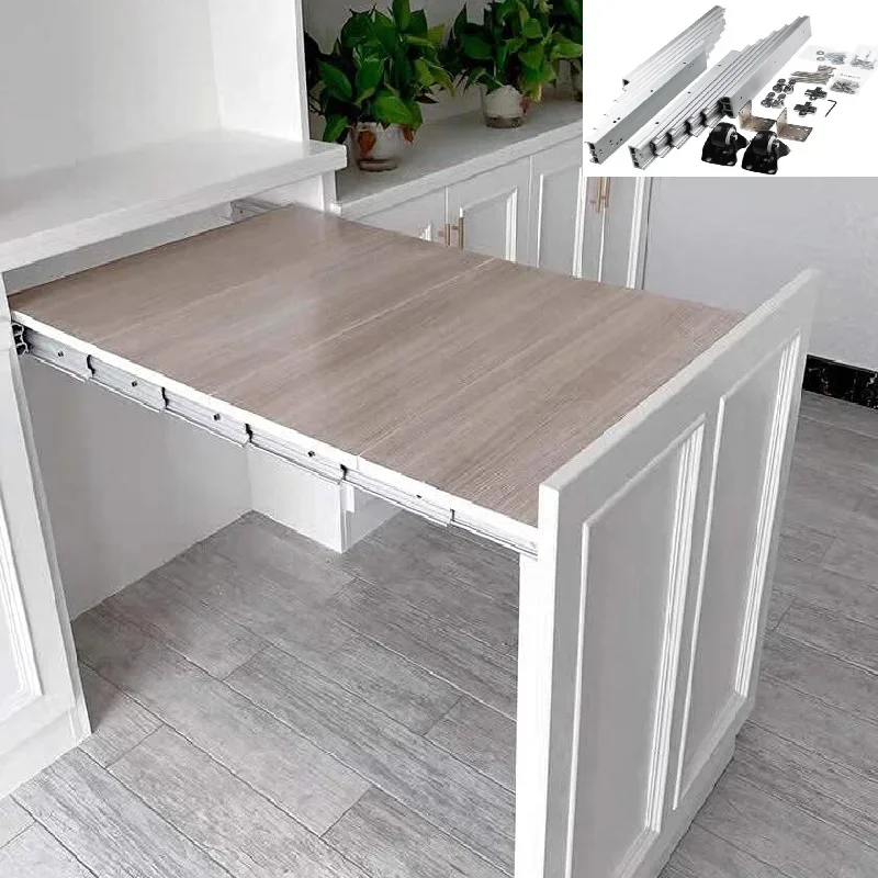 Folding Dining Table Slides Cabinets Aluminum Slide Rails Kitchen Telescopic Flat Push Hidden Table Hardware Accessories