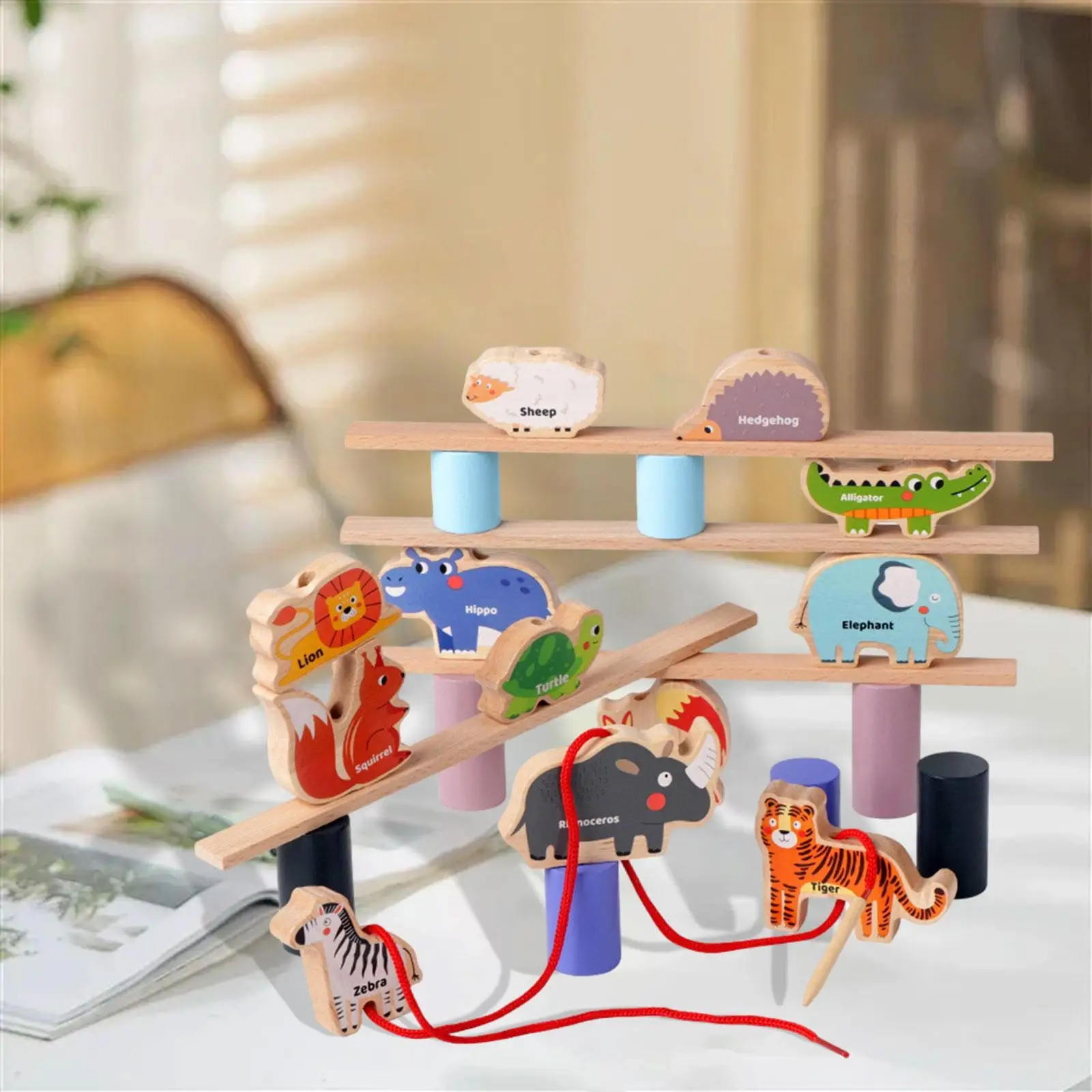 Wooden Balance Block Toy Sorting and Stacking Games Recognition Animal Model