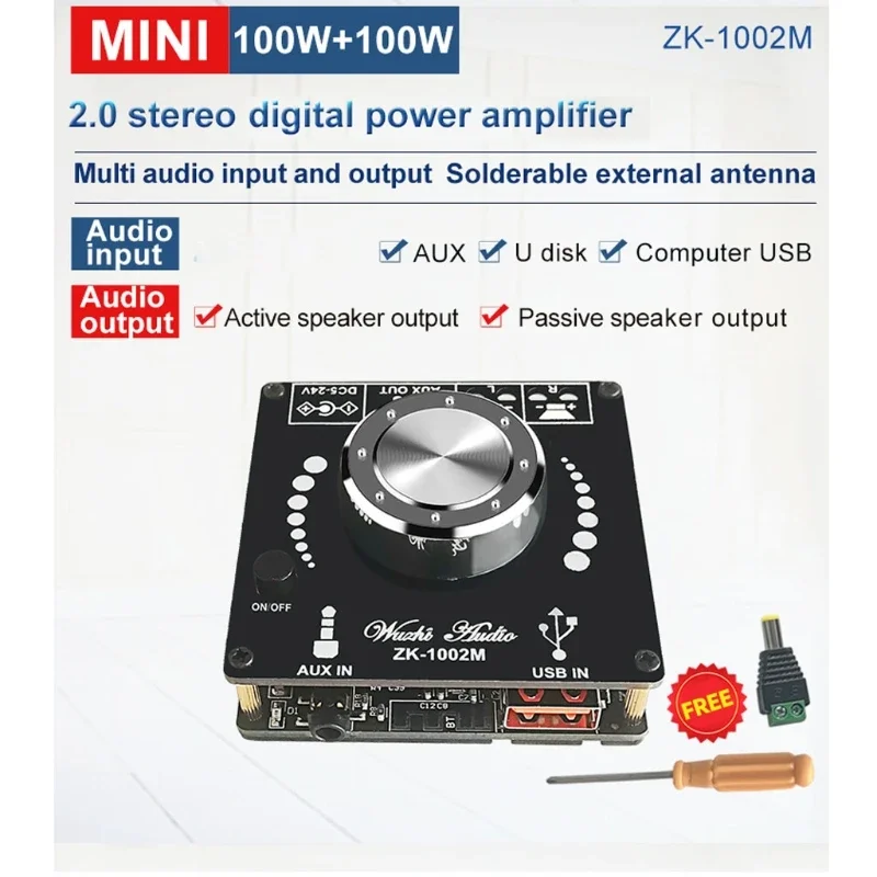 ZK-1002M 100W+100W Bluetooth-compatible 5.0 Power Amplifier board Stereo AMP Amplificador Home Theater AUX USB