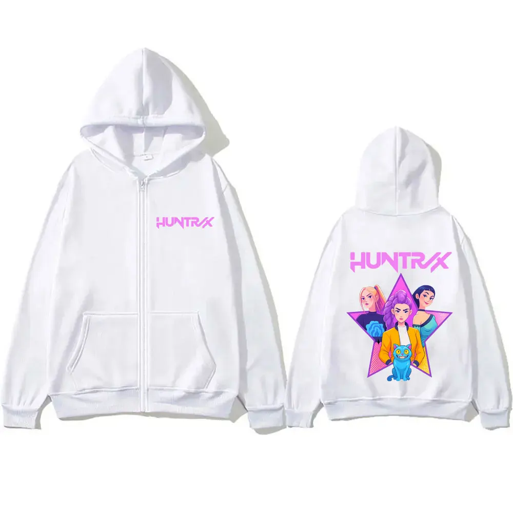 Movie KPop Demon Hunters Zipper Hoodie Kawaii Rumi Mira Zoey Derpy Tiger Graphic Zip Up Jacket Men Women Vintage Casual Hoodies