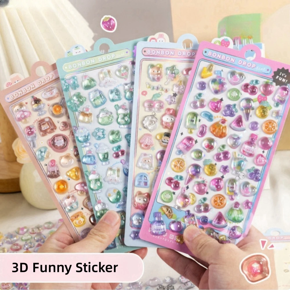 Funny Sweet Furit Ice Cream Pets Drop 3D Relief Sticker Scrapbooking Diy Diary Decor Journaling Stationery Kawaii Stickers