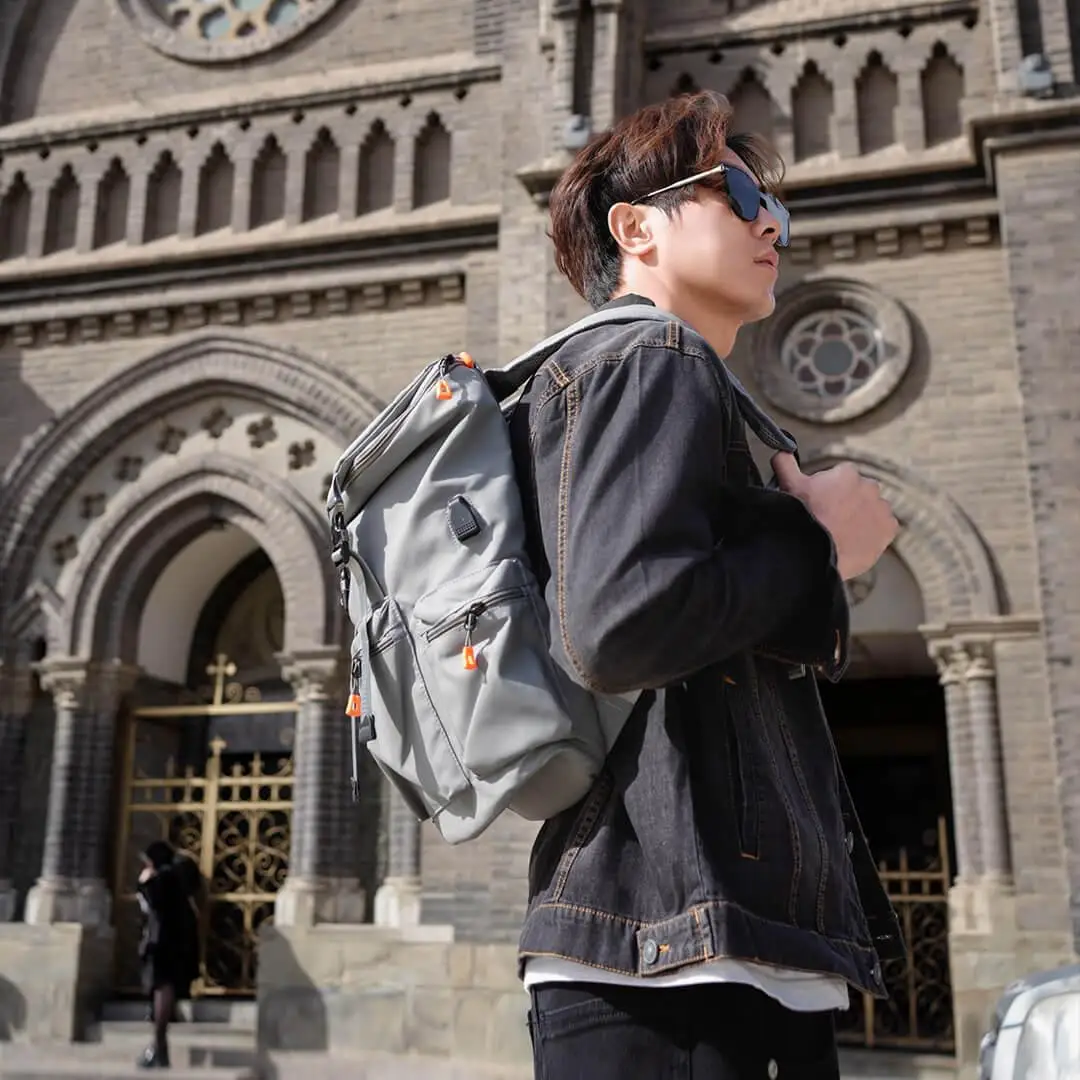 Xiaomi MQ Fashion Backpack PU Leather Large Capacity Handbag Travel USB Backpack Laptop Bag Commuter Backpack