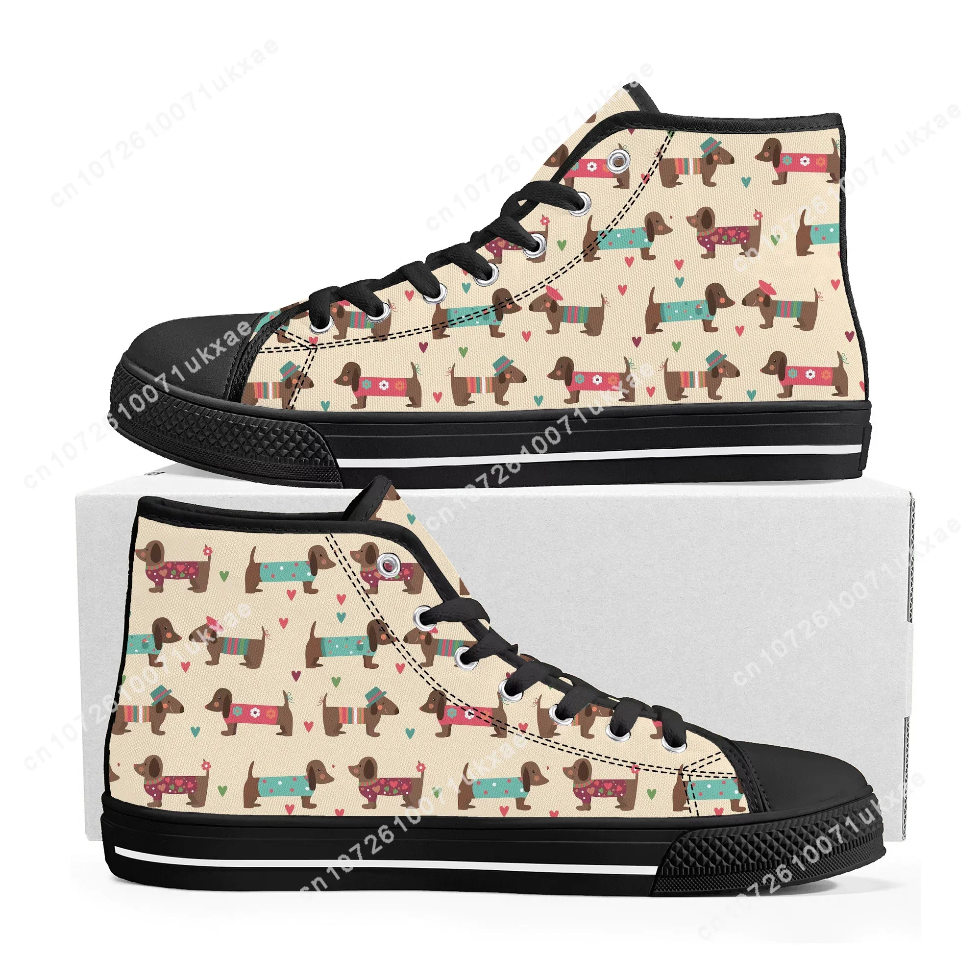 Zapatillas altas con estampado de Dachshund para hombre y mujer, zapatos informales de lona de alta calidad para mascotas y perros, calzado personalizado para parejas