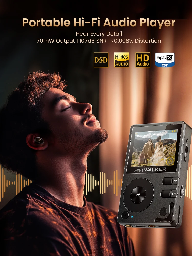 HiFi Walker H2 DAP-speler, draagbare MP3 Native DSD128, 64GB tot 512GB, ESS DAC-chip, USB-DAC, verliesvrije 2-weg Bluetooth LDAC - afbeelding 2