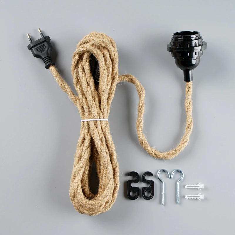 Imagem -04 - Industrial Hemp Rope Led Pendant Light Soquete E27 com Plug Switch Faça Você Mesmo Twisted Cabo Decor Pendurado Lâmpada Suporte Acessórios ue Eua