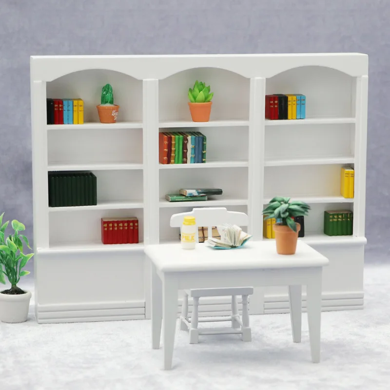 1:12 Dollhouse Miniature Furniture, 3-Drawer & 2-Door Bookcase, Chestnut Display Cabinet