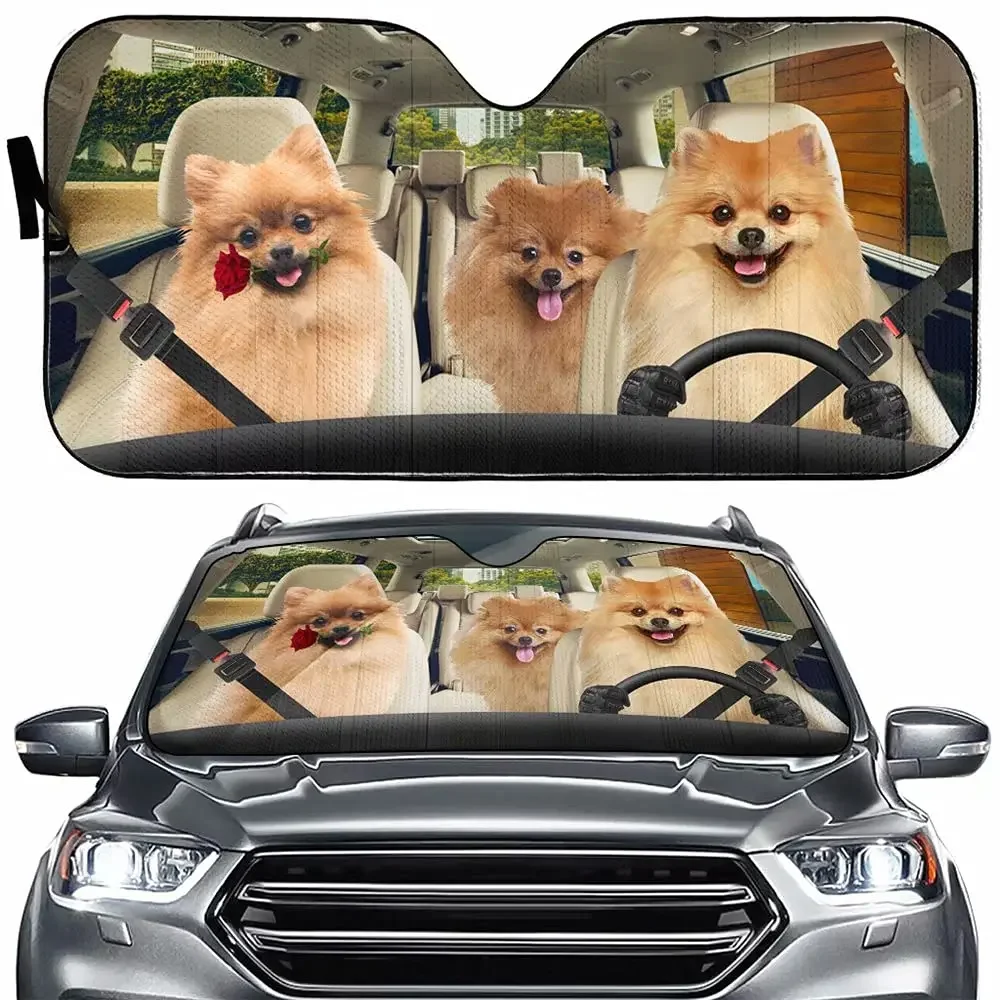 

Pomeranian Puppy Car Sun Shade for Front Windshield, Funny Animal Curtain Sun Visor for Car Keep Your Vehicle Cool, UV Sun and H