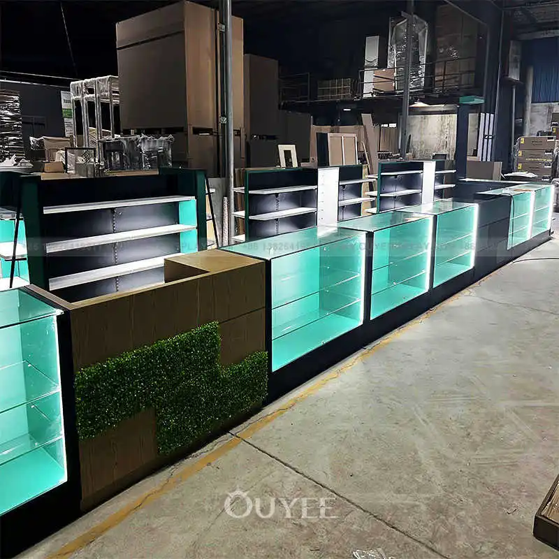 Customized-new decoration display smoke shop led retail display smoke shop showcase with LED display