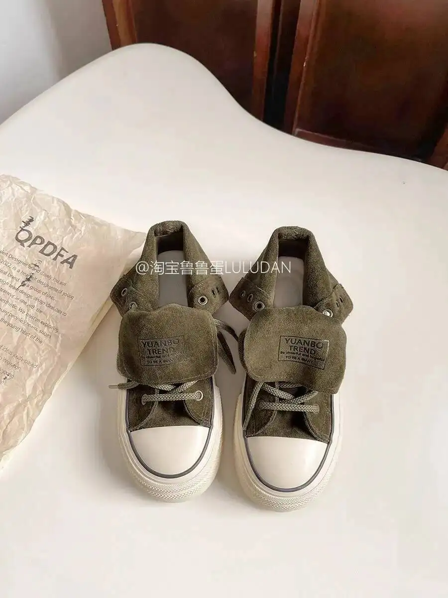 2025 New Women's Thick Platform Canvas Shoes Niche Retro High-Top Shoes Spring Autumn Versatile Casual Sneakers Canvas Shoes