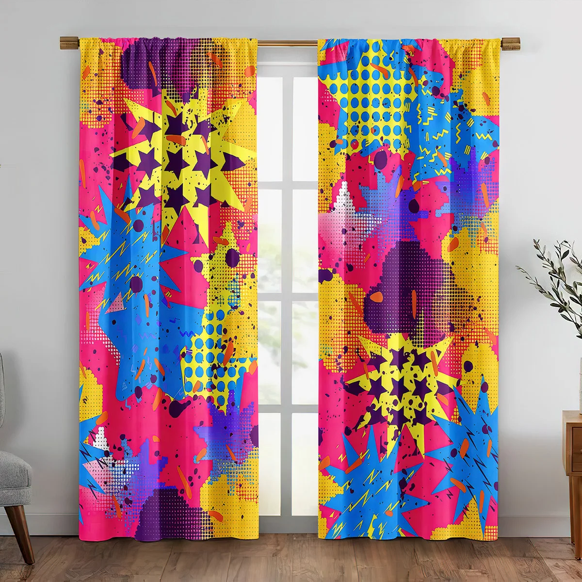 Colorful Abstract Pop Art Geometric Curtain Pair Modern Drapes Window Coverings for Living Room Bedroom Home Decor
