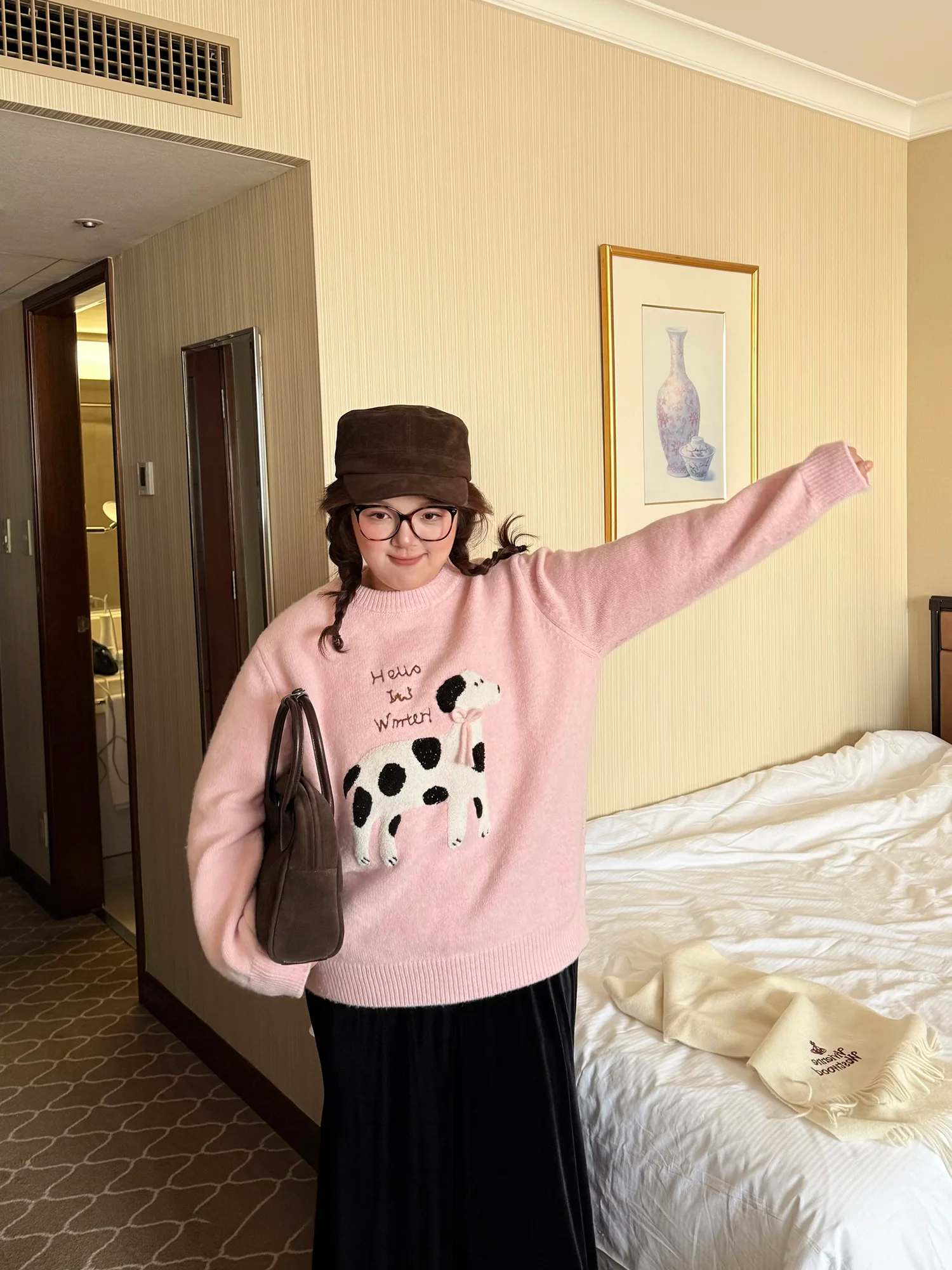 

Lao Zhang And Little Fat PONGKIKI Polka Dot Little Dog Soft Wool Sweater Women Large Size Skin-friendly round Neck Knitted Wi...
