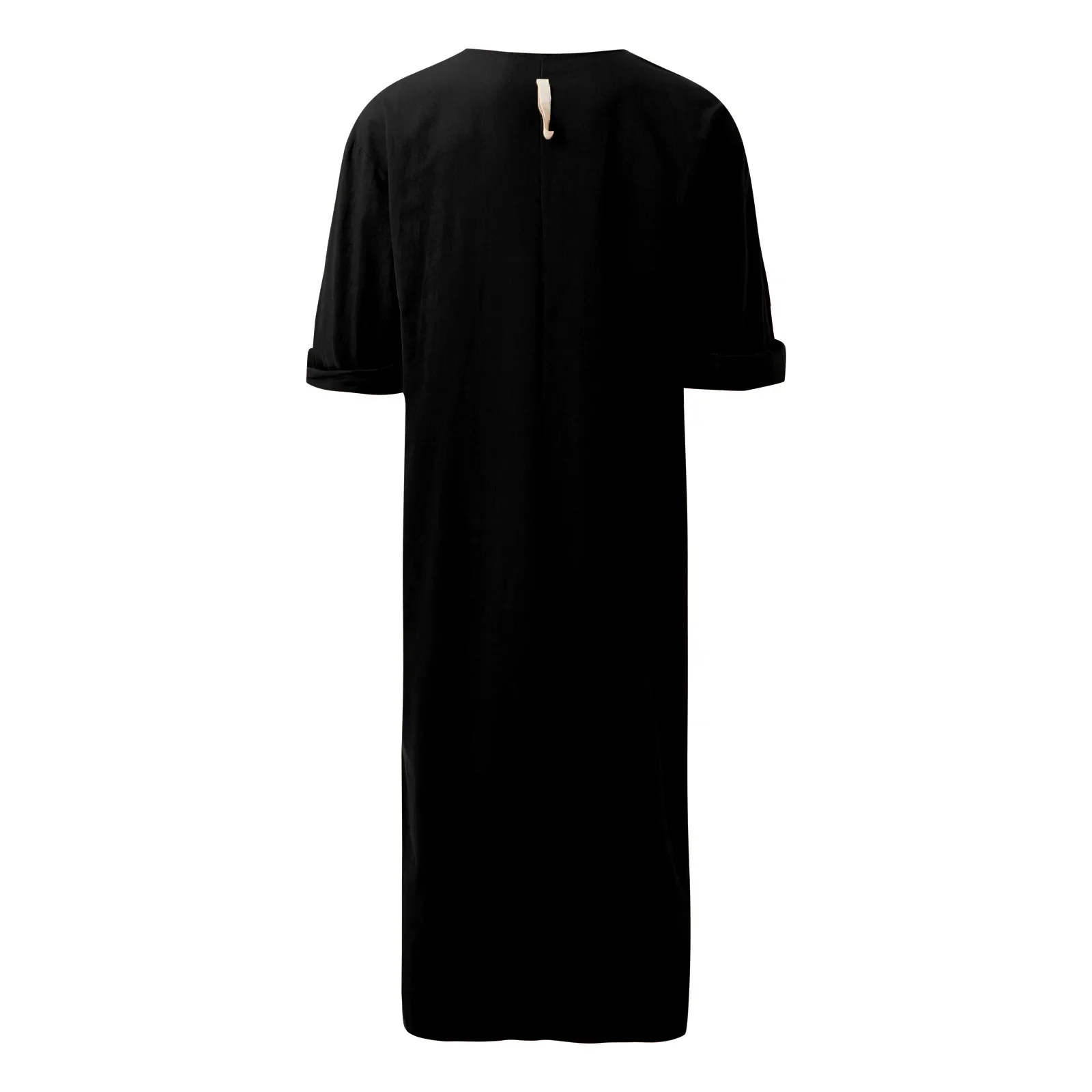 Herren muslimischen Stil neue Herren Robe einfache solide All-Match kleine V-Ausschnitt Leinen Jubba Thobe bequeme Kurzarm Robe