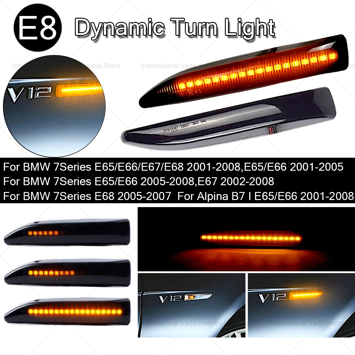 Dynamic LED Turn Signal Position Lamps for BMW Series 7 E65 E66 E67 E68 2001-2008 Side Lights 63137164757