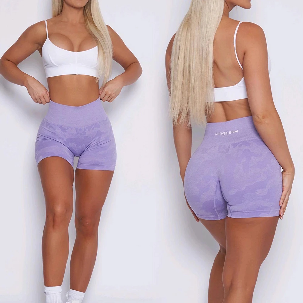 Pchee Bum Lilac Camo Seamless Biker Shorts Women Seamless Soft Workout Leggins Joga High Waist Fitness Thicker Outfits Tights