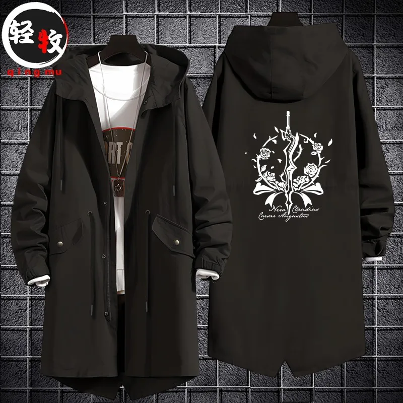 

Мужская ветровка-пальто средней длины с капюшоном из хлопка, модная брендовая модель для весны, осени и зимы