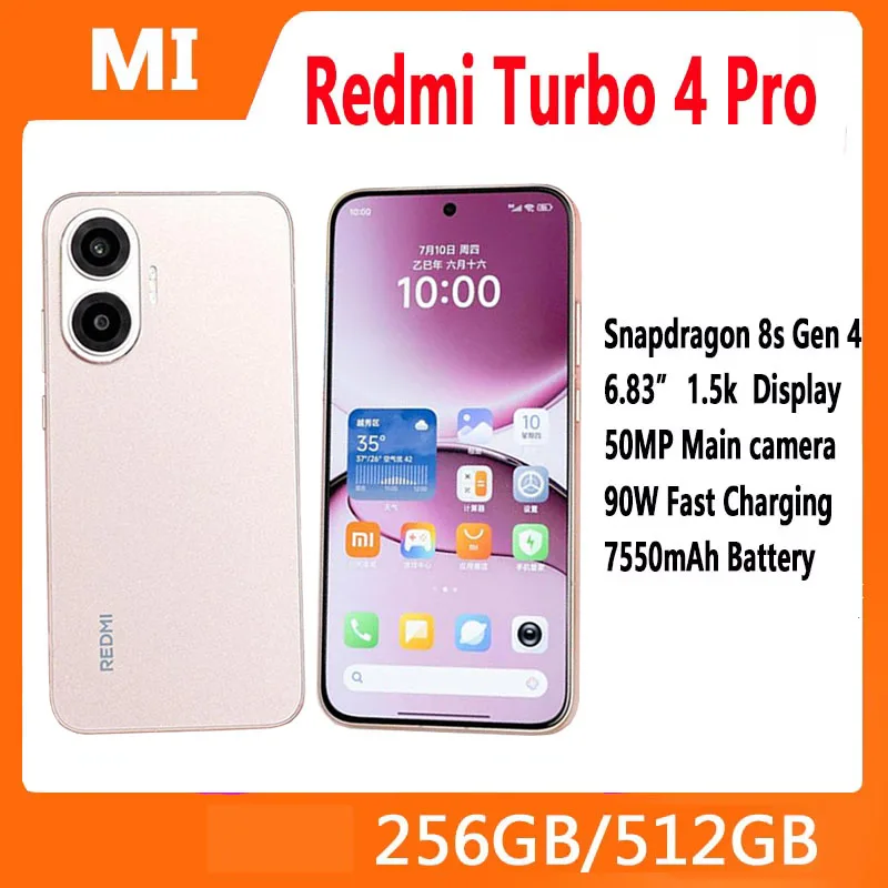 Китайская версия Xiaomi Redmi Turbo 4 Pro Смартфон 6,83 дюйма 2772x1280 Экран Snapdragon 8s Gen 4 50MP Камера 90 Вт 7550 мАч Аккумулятор