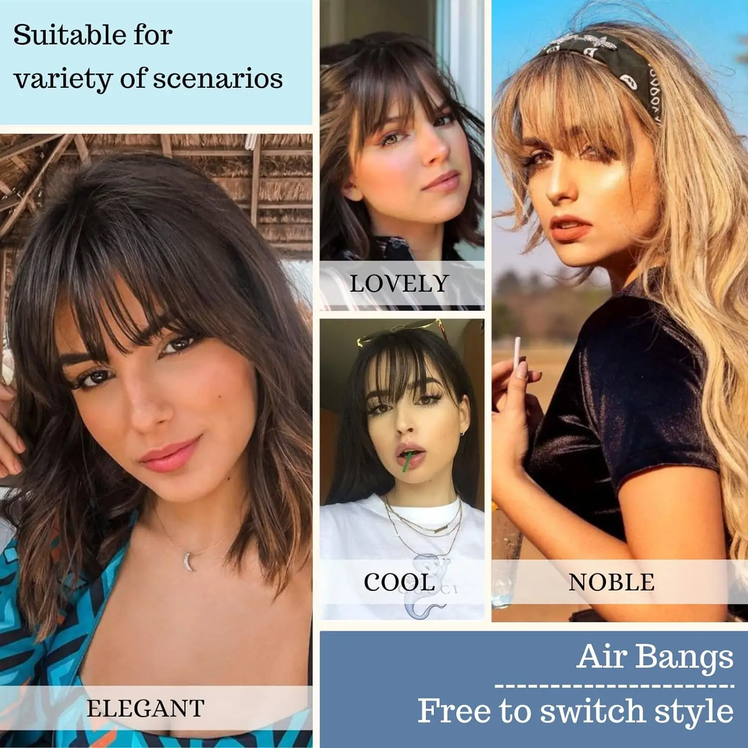 Frange synthétique à clipser pour femmes, postiches, postiches, frange à air, frange à clipser, frange plate soignée, extension de cheveux pour 03/Wear