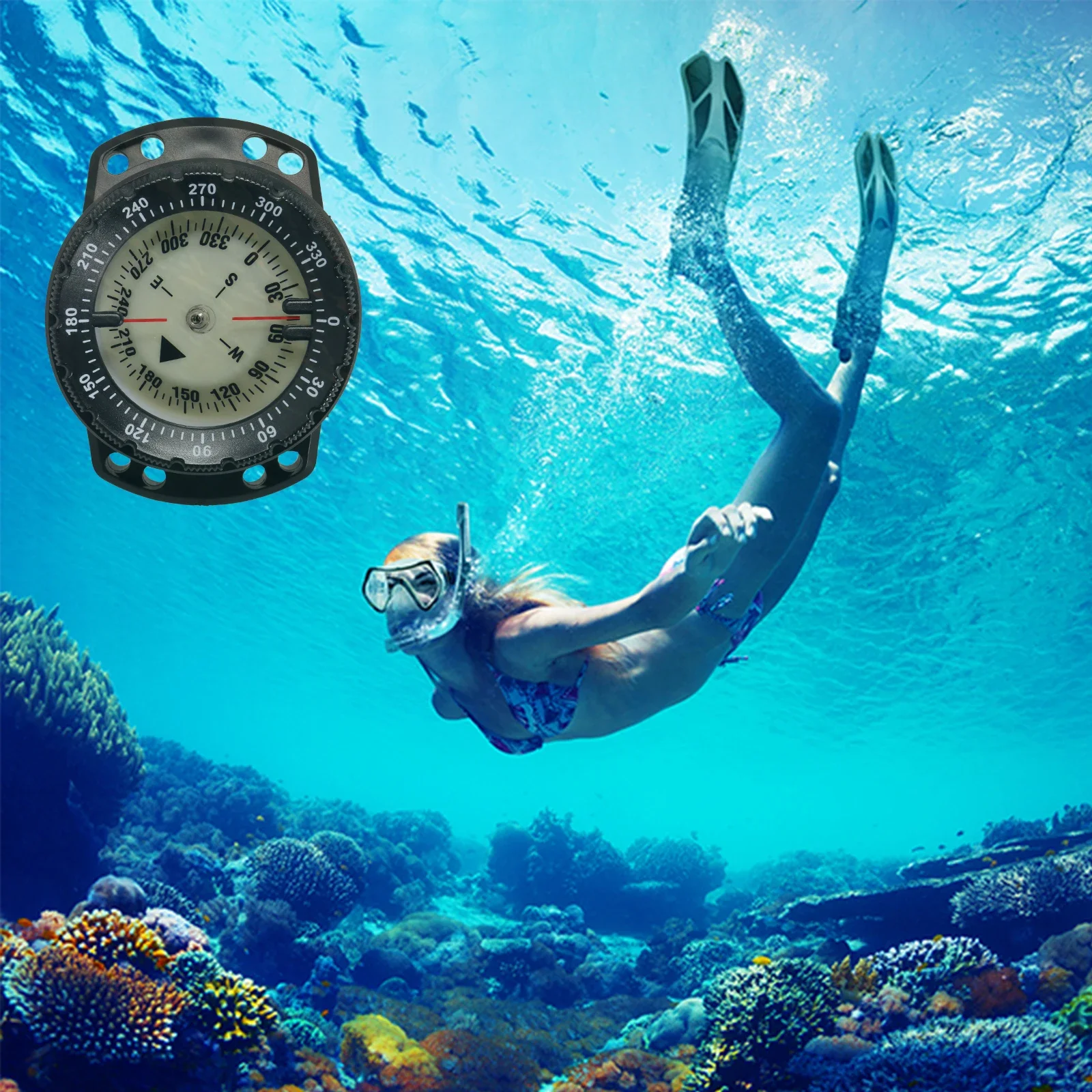Professional Digital Scuba Diving Compass 50m Waterproof Luminous Dive Watch Balanced Navigator for Snorkeling Underwater Sport