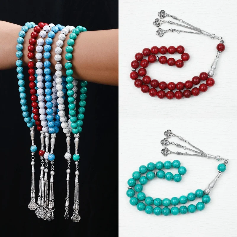 New Muslim 12mm 33 Beads Bracelet Prayer Rosary Worship Prayer Ceremony Eid Ramadan Gift Handmade Arabic Tassel Bracelet