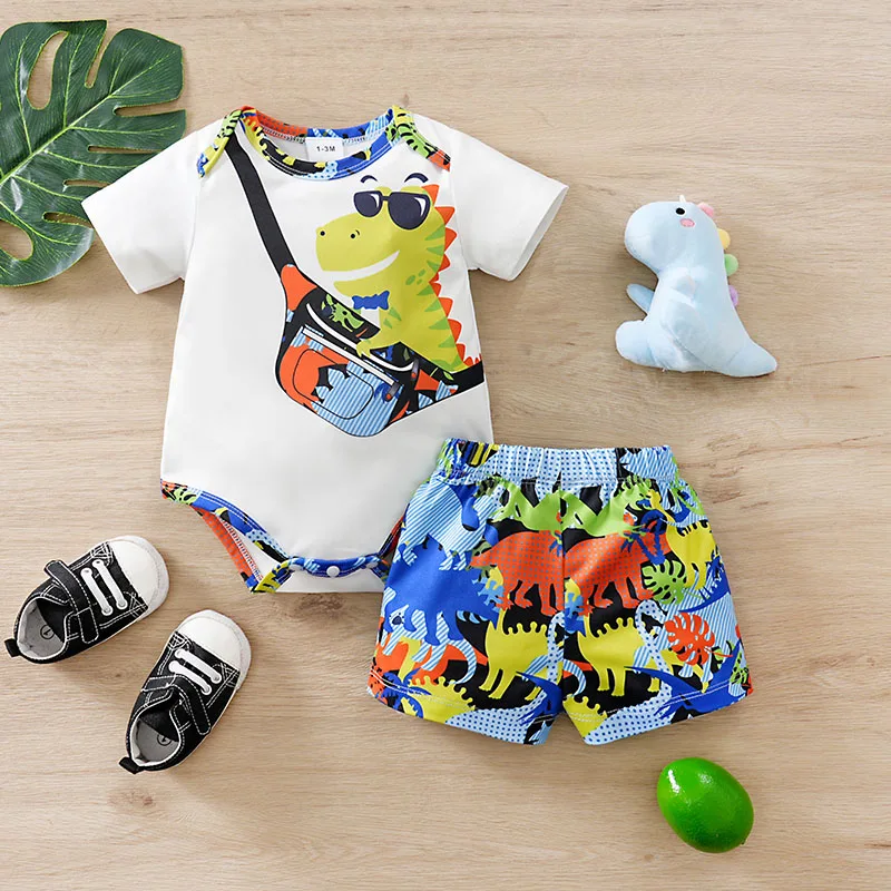 

Set Summer Costume 0-18 Months Toddler Newborn Knitted Tops+Pants Fashion Cartoon Infant dinosaur Style Pants Hip Trendy Hipster