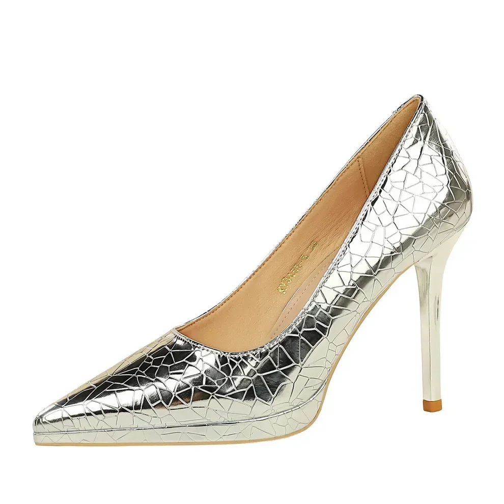Zapatos De Mujer BIGTREE, zapatos De tacón finos con plataforma y punta estrecha para Mujer, color plateado y dorado, zapatos De fiesta para Mujer
