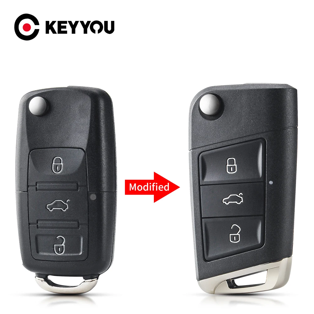 

KEYYOU 10pcs Modified Flip Remote Key Shell For Volkswagen VW Polo Passat B5 Golf MK5 Beetle 3 Buttons Replacement Car Key Cover