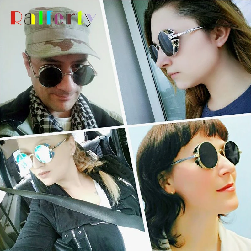 Ralferty Retro Steampunk Sunglasses Women Men Vintage Round Metal Punk Mirror Gothic Sun Glasses UV oculos de sol feminino 881